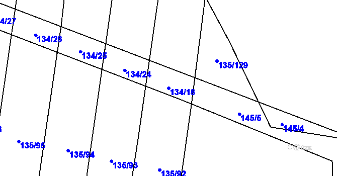Parcela st. 134/18 v KÚ Černín u Lukavce, Katastrální mapa