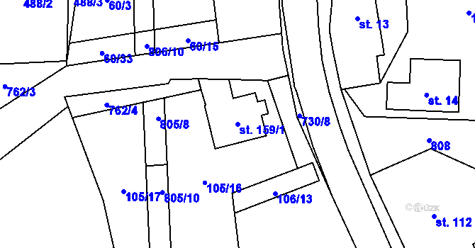 Parcela st. 159/1 v KÚ Lukavec u Hořic, Katastrální mapa
