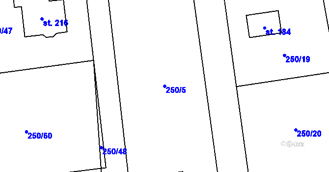 Parcela st. 250/5 v KÚ Lukavec u Hořic, Katastrální mapa