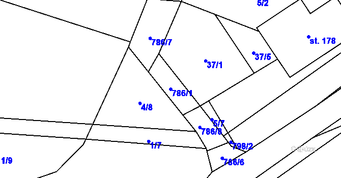 Parcela st. 786/1 v KÚ Lukavec u Hořic, Katastrální mapa