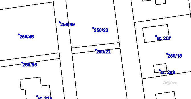 Parcela st. 250/22 v KÚ Lukavec u Hořic, Katastrální mapa