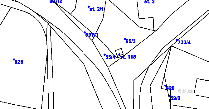 Parcela st. 55/4 v KÚ Lukavec u Hořic, Katastrální mapa