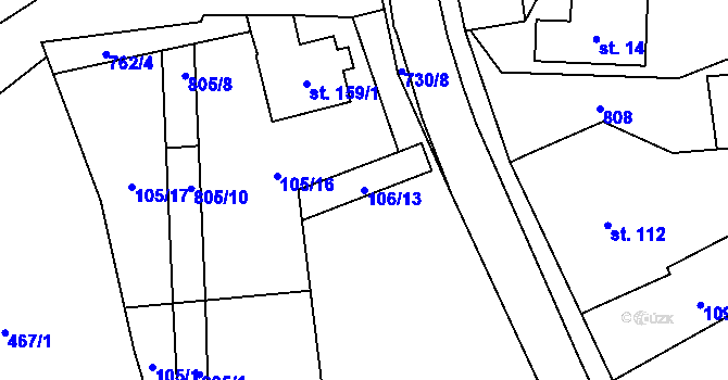 Parcela st. 106/13 v KÚ Lukavec u Hořic, Katastrální mapa