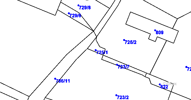 Parcela st. 725/1 v KÚ Lukavec u Hořic, Katastrální mapa