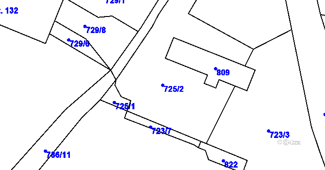Parcela st. 725/2 v KÚ Lukavec u Hořic, Katastrální mapa