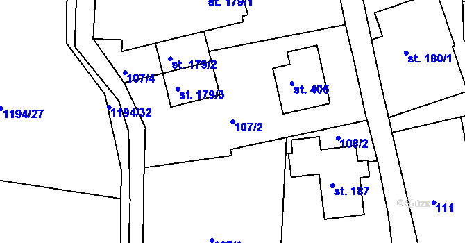 Parcela st. 107/2 v KÚ Lukavice v Čechách, Katastrální mapa