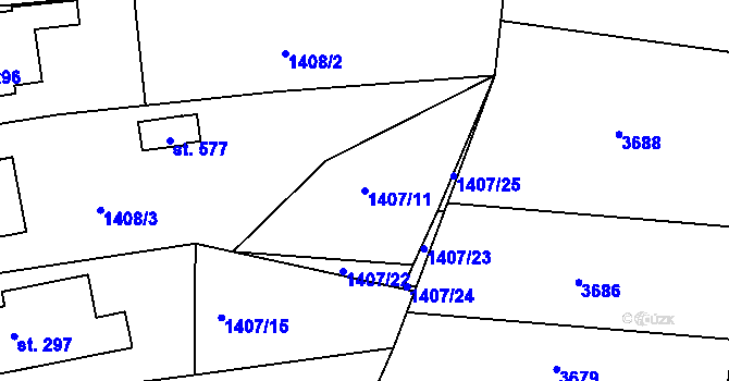 Parcela st. 1407/11 v KÚ Lukavice v Čechách, Katastrální mapa