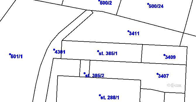 Parcela st. 385/1 v KÚ Lukavice v Čechách, Katastrální mapa