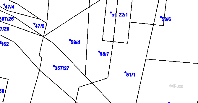 Parcela st. 58/7 v KÚ Lukavice na Moravě, Katastrální mapa