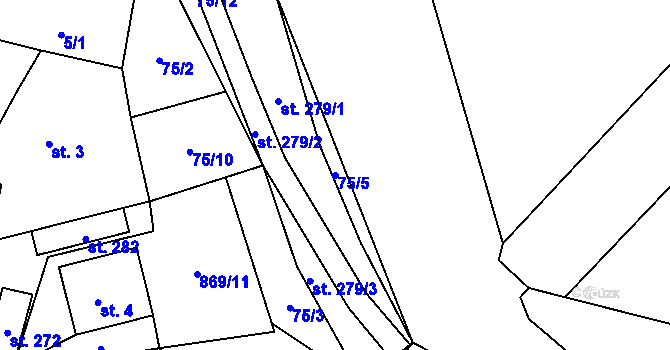 Parcela st. 75/5 v KÚ Lukavice na Moravě, Katastrální mapa