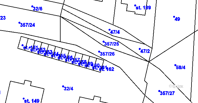 Parcela st. 357/26 v KÚ Lukavice na Moravě, Katastrální mapa