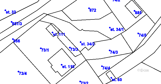 Parcela st. 34/2 v KÚ Slavoňov u Lukavice, Katastrální mapa