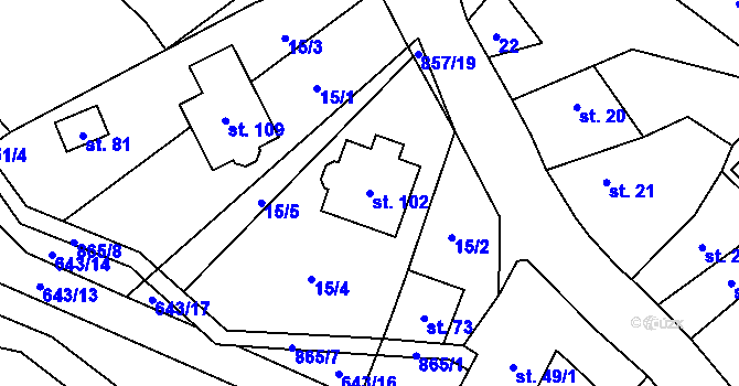 Parcela st. 102 v KÚ Slavoňov u Lukavice, Katastrální mapa