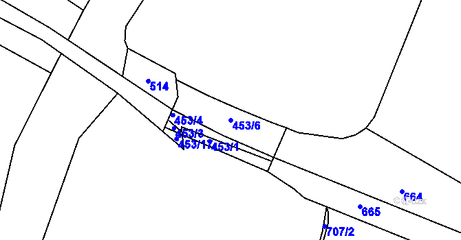 Parcela st. 453/6 v KÚ Vlachov, Katastrální mapa