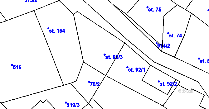 Parcela st. 92/3 v KÚ Lukavice, Katastrální mapa