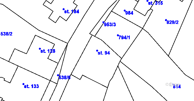Parcela st. 94 v KÚ Lukavice, Katastrální mapa
