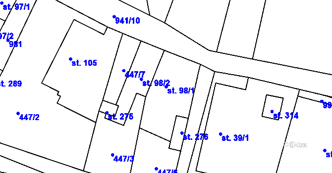 Parcela st. 98/1 v KÚ Lukavice, Katastrální mapa