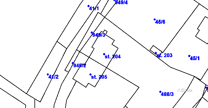 Parcela st. 204 v KÚ Lukavice, Katastrální mapa
