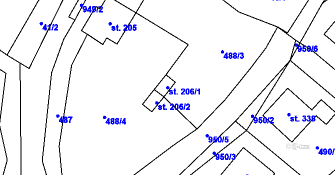 Parcela st. 206/1 v KÚ Lukavice, Katastrální mapa
