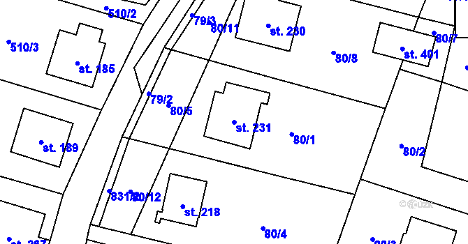 Parcela st. 231 v KÚ Lukavice, Katastrální mapa