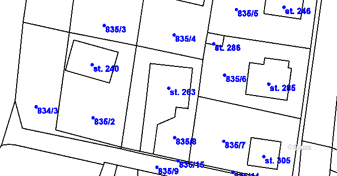 Parcela st. 263 v KÚ Lukavice, Katastrální mapa
