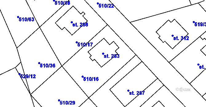 Parcela st. 283 v KÚ Lukavice, Katastrální mapa