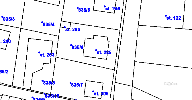 Parcela st. 285 v KÚ Lukavice, Katastrální mapa