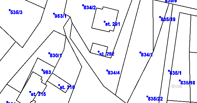 Parcela st. 292 v KÚ Lukavice, Katastrální mapa