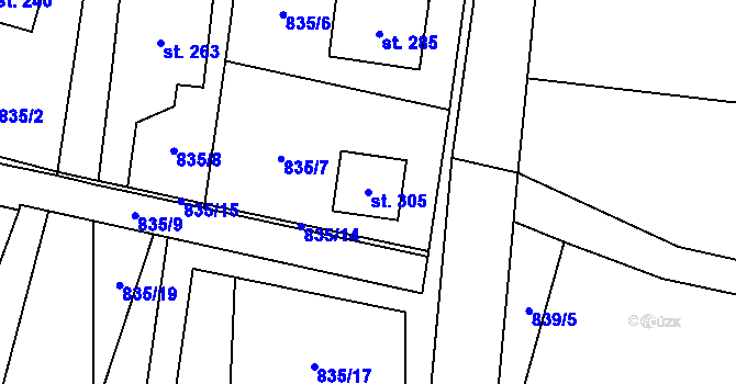 Parcela st. 305 v KÚ Lukavice, Katastrální mapa