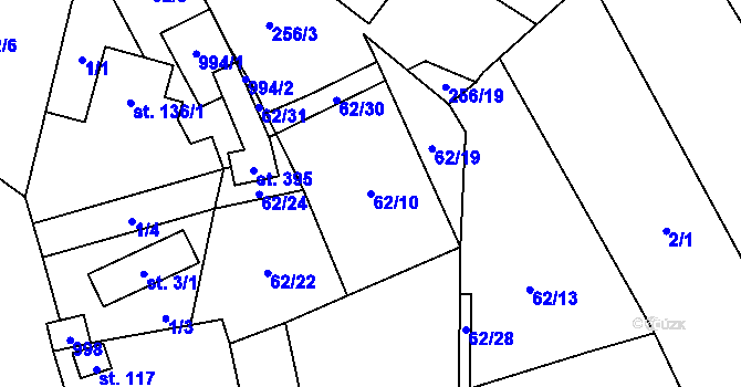 Parcela st. 62/10 v KÚ Lukavice, Katastrální mapa