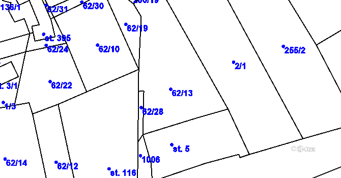 Parcela st. 62/13 v KÚ Lukavice, Katastrální mapa