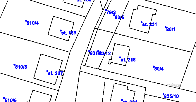 Parcela st. 80/12 v KÚ Lukavice, Katastrální mapa