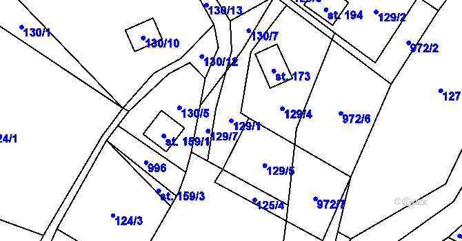 Parcela st. 129/1 v KÚ Lukavice, Katastrální mapa