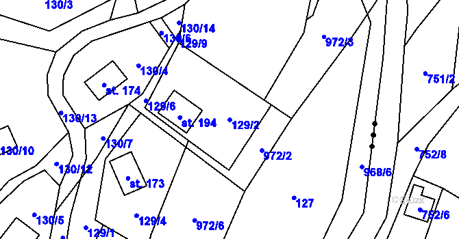 Parcela st. 129/2 v KÚ Lukavice, Katastrální mapa