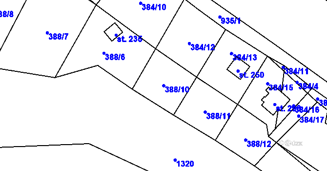 Parcela st. 388/10 v KÚ Lukavice, Katastrální mapa