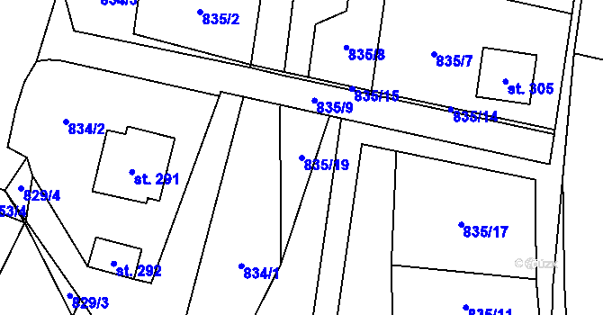 Parcela st. 835/19 v KÚ Lukavice, Katastrální mapa