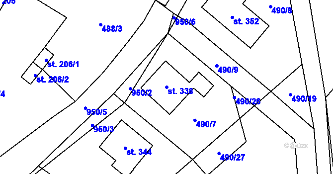 Parcela st. 338 v KÚ Lukavice, Katastrální mapa