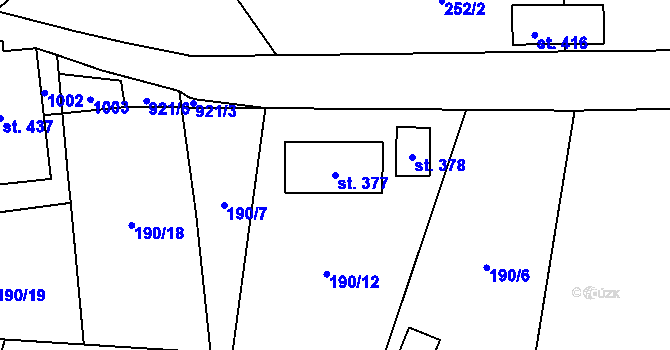Parcela st. 377 v KÚ Lukavice, Katastrální mapa