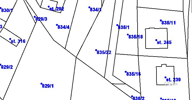 Parcela st. 835/22 v KÚ Lukavice, Katastrální mapa