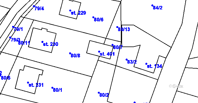 Parcela st. 401 v KÚ Lukavice, Katastrální mapa