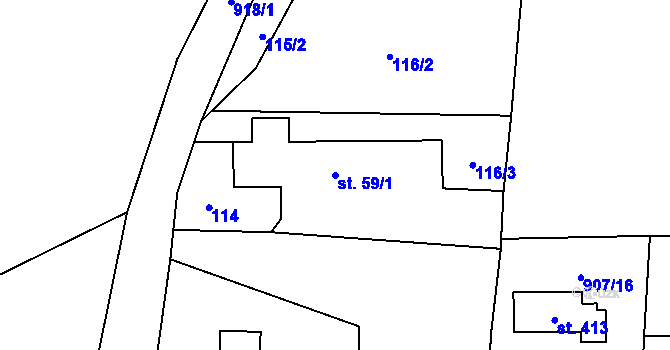 Parcela st. 59/1 v KÚ Lukavice, Katastrální mapa