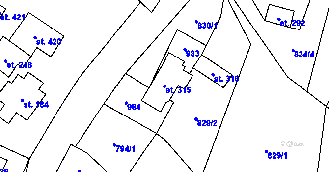 Parcela st. 315 v KÚ Lukavice, Katastrální mapa