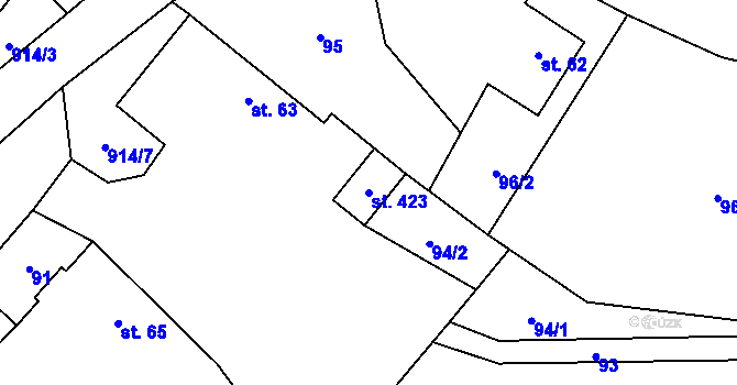 Parcela st. 423 v KÚ Lukavice, Katastrální mapa