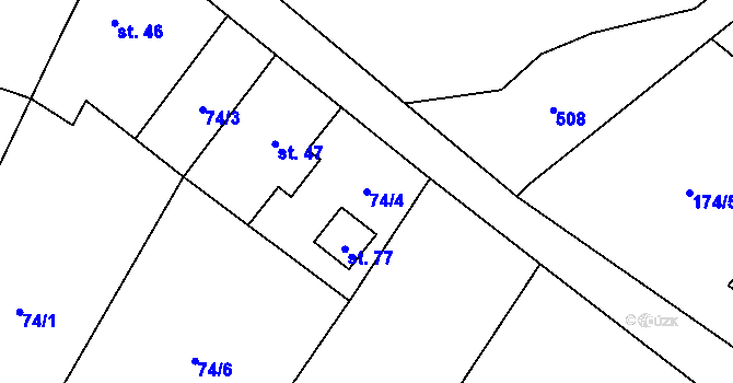 Parcela st. 74/4 v KÚ Výsonín, Katastrální mapa