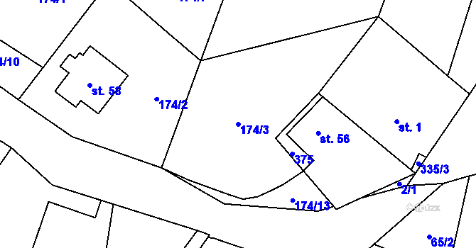 Parcela st. 174/3 v KÚ Výsonín, Katastrální mapa