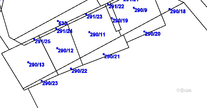 Parcela st. 290/21 v KÚ Výsonín, Katastrální mapa