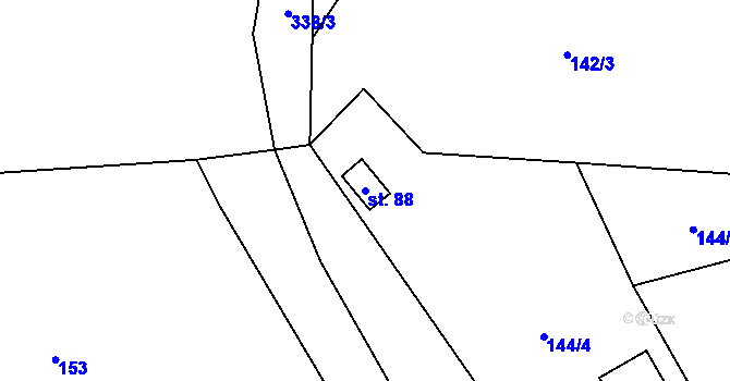 Parcela st. 88 v KÚ Výsonín, Katastrální mapa