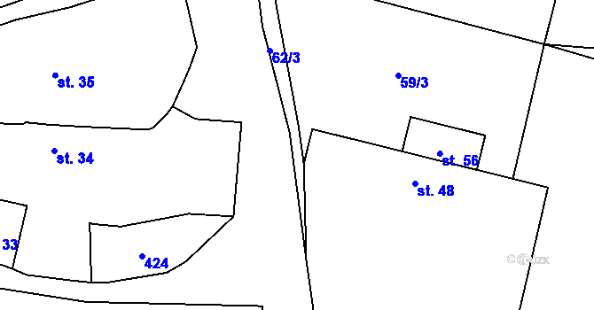Parcela st. 62/2 v KÚ Lukov, Katastrální mapa