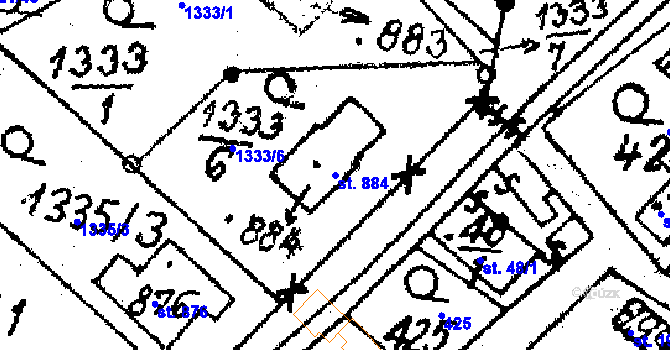 Parcela st. 884 v KÚ Lukov u Zlína, Katastrální mapa