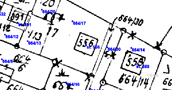 Parcela st. 556 v KÚ Lukov u Zlína, Katastrální mapa